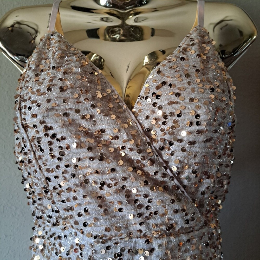 SHEIN Women's Adjustable Split Thigh Sequin Gold Beige Formal Dress  Medium